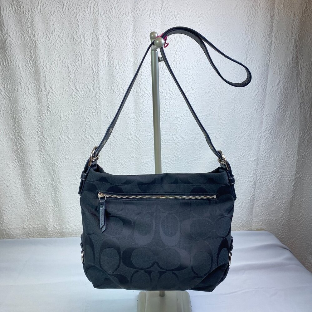 Coach Signature Charcoal Jacquard Hobo Shoulder Bag | F15067 |  🖤 Barb
